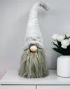 Homezia 30" Groovy Grey With Pointy Hat Fabric Sitting Gnome Sculpture