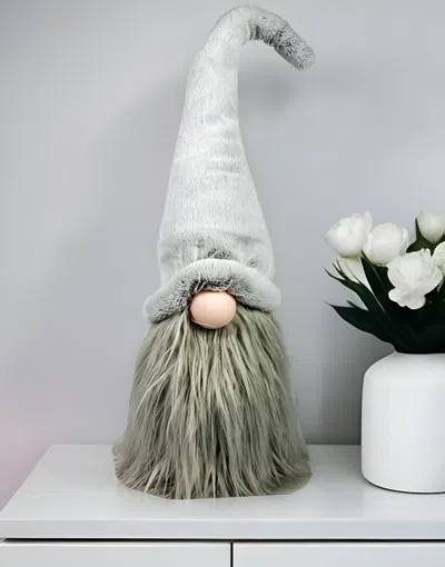 Homezia 30" Groovy Grey With Pointy Hat Fabric Sitting Gnome Sculpture In Blue