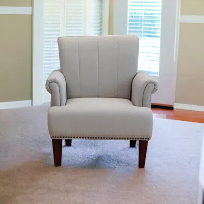 Homezia 30" Light Gray And Brown Upholstered Arm Chair