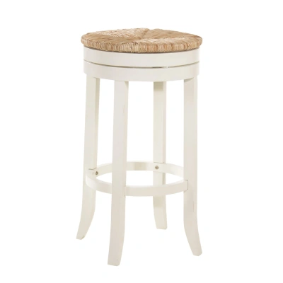 Homezia 30" Natural And Antiqued White Solid Wood Swivel Backless Bar Height Bar Chair