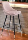 Homezia 30" Pink And Black Velvet And Steel Bar Height Bar Chair