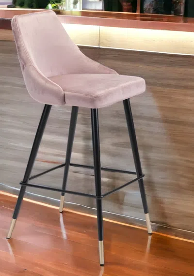 Homezia 30" Pink And Black Velvet And Steel Bar Height Bar Chair