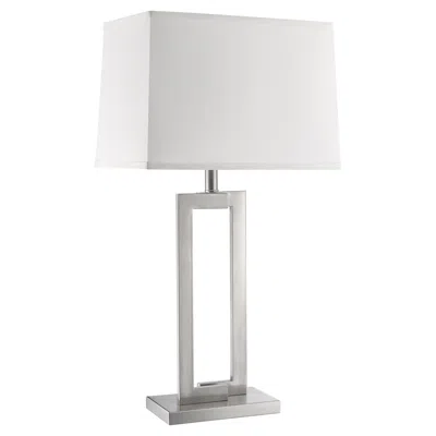 Homezia 30" Silver Metal Table Lamp With White Rectangular Shade
