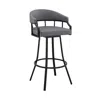 Shop Homezia 30" Slate Gray And Black Faux Leather And Iron Swivel Low Back Bar Height Bar Chair