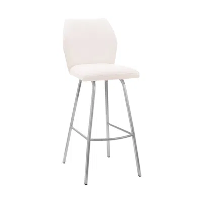 Homezia 30" White And Silver Faux Leather And Iron Bar Height Bar Chair