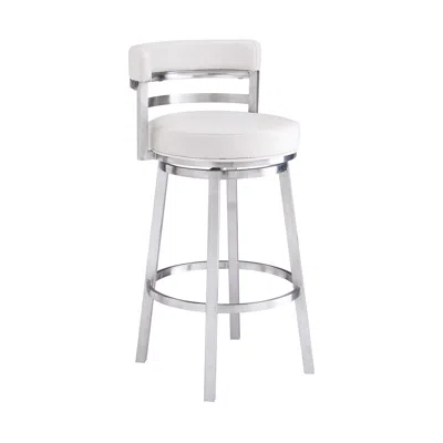 Homezia 30" White And Silver Faux Leather And Iron Swivel Low Back Bar Height Bar Chair In Gray