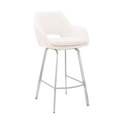 Homezia 30" White And Silver Iron Swivel Low Back Bar Height Bar Chair