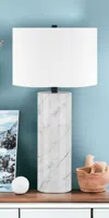 Homezia 30" White Marble Cylinder Table Lamp With White Drum Shade