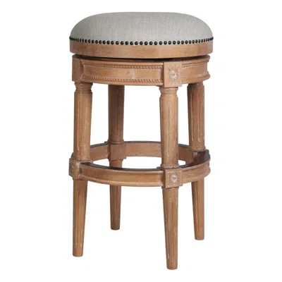 Homezia 31" Beige And Natural Solid Wood Swivel Backless Bar Height Bar Chair
