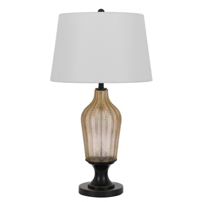 Homezia 31" Bronze Glass Table Lamp With White Empire Shade In Gray