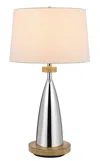 Homezia 31" Brown Metal Geometric Usb Table Lamp With White Empire Shade
