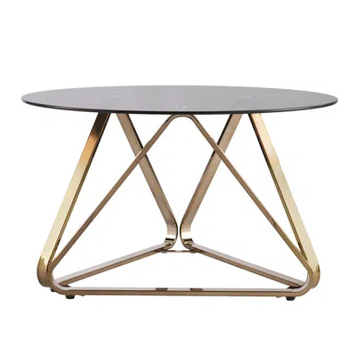 Homezia 31" Champagne Glass And Metal Round Coffee Table