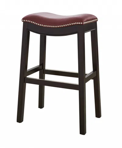 Homezia 31" Dark Red And Espresso Solid Wood Backless Bar Chair