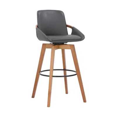 Homezia 31" Gray And Black Iron Swivel Bar Height Bar Chair
