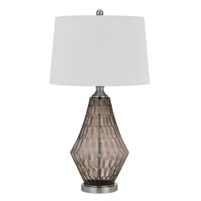 Homezia 31" Gray Metal Geometric Table Lamp With Off White Empire Shade In Animal Print
