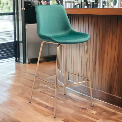 Homezia 31" Green And Copper Steel Low Back Bar Height Bar Chair