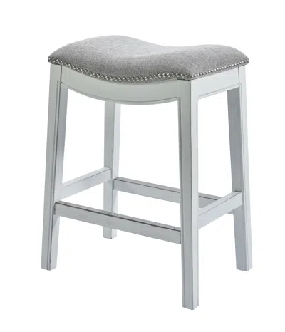 Homezia 31" Light Gray And White Upholstered And Solid Wood Backless Bar Height Bar Chair