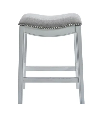 Homezia 31" Linen And Natural Solid Wood Backless Bar Height Bar Chair
