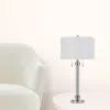 Homezia 31" Silver Metallic Metal Two Light Cylinder Table Lamp With White Drum Shade
