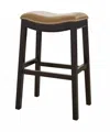 Homezia 31" Tan And Espresso Faux Leather And Solid Wood Backless Counter Height Bar Chair