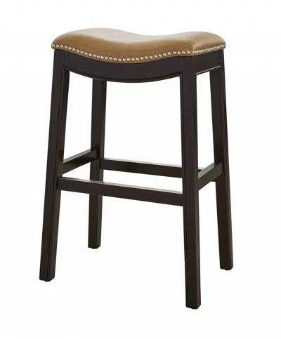 Homezia 31" Tan And Espresso Faux Leather And Solid Wood Backless Counter Height Bar Chair