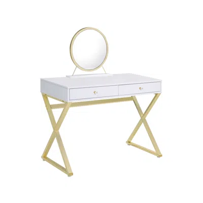 Homezia 31" White & Gold Finish Round Dresser Mirror