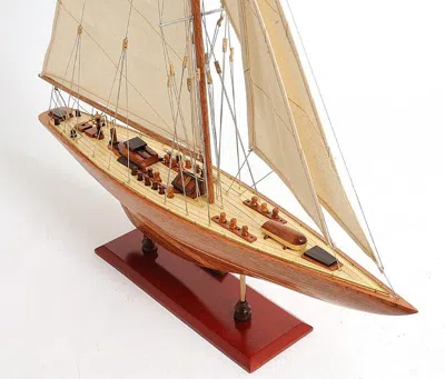 Homezia 31" Wood Brown Endeavour Yacht Hand Painted Sculpture