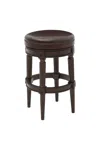Homezia 31" Wood Brown Faux Leather And Solid Wood Swivel Backless Counter Height Bar Chair