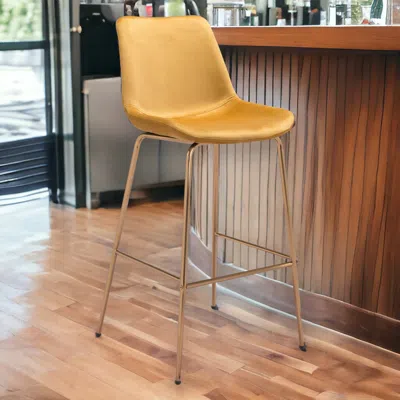 Homezia 31" Yellow And Gold Velvet And Steel Low Back Bar Height Bar Chair