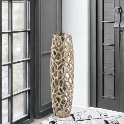 Homezia 32" Aluminum Gold Twigs Cylinder Floor Vase