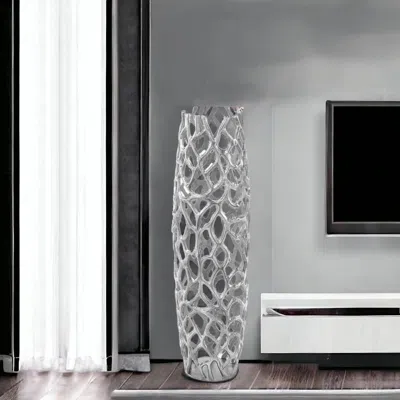 Homezia 32" Aluminum Silver Twigs Cylinder Floor Vase In Metallic