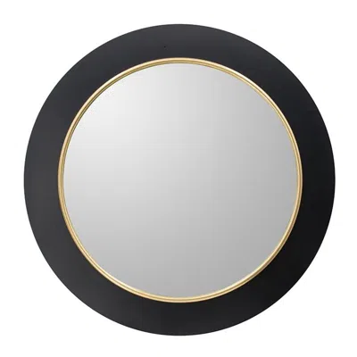 Homezia 32" Black And Gold Lighted Round Framed Accent Mirror