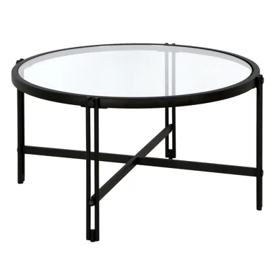 Homezia 32" Black Glass And Steel Round Coffee Table
