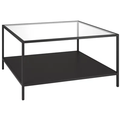 Homezia 32" Black Glass And Steel Square Coffee Table With Shelf