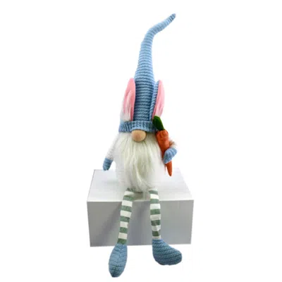 Homezia 32" Blue And White Fabric Easter Sitting Gnome In Multi