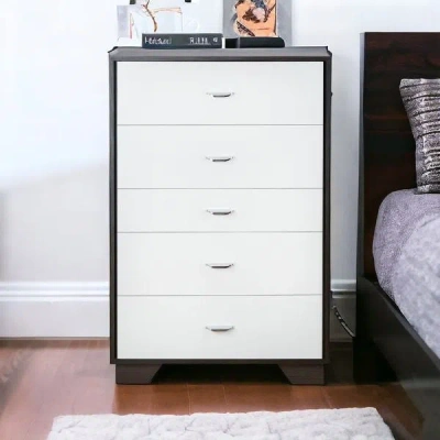 Homezia 32" Brown And White Five Drawer Standard Chest
