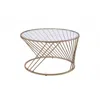 Homezia 32" Champagne And Clear Glass And Metal Round Coffee Table