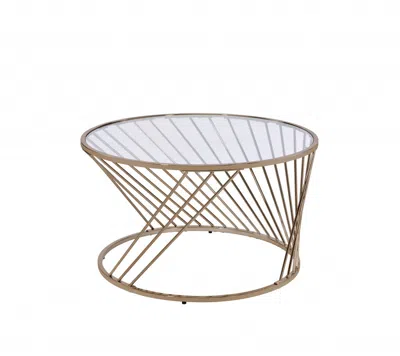 Homezia 32" Champagne And Clear Glass And Metal Round Coffee Table
