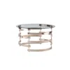 Homezia 32" Champagne Glass And Metal Round Coffee Table