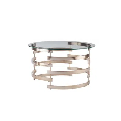 Homezia 32" Champagne Glass And Metal Round Coffee Table