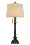HOMEZIA 32" CHARCOAL TWO LIGHT TABLE LAMP WITH TAN DRUM SHADE