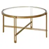 Homezia 32" Gold Glass And Steel Round Coffee Table