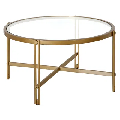 Homezia 32" Gold Glass And Steel Round Coffee Table