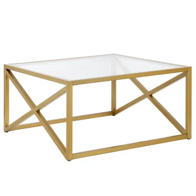 Homezia 32" Gold Glass And Steel Square Coffee Table