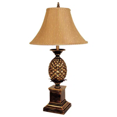 Homezia 32" Gold Metal Pineapple Table Lamp With Gold Classic Empire Shade In Brown
