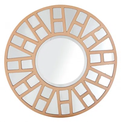 Homezia 32" Gold Round Metal Framed Accent Mirror In Brown