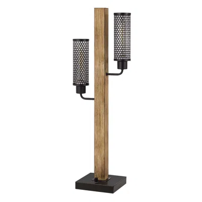 Homezia 32" Gray Metal Two Light Table Lamp With Black Novelty Shade