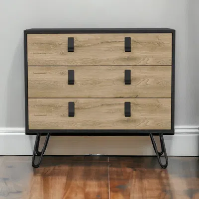 Homezia 32" Natural And Black Three Drawer Dresser