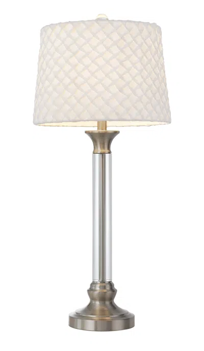 Homezia 32" Nickel Metal Table Lamp With White Empire Shade In Metallic