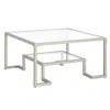 Homezia 32" Silver Glass And Steel Square Coffee Table With Shelf